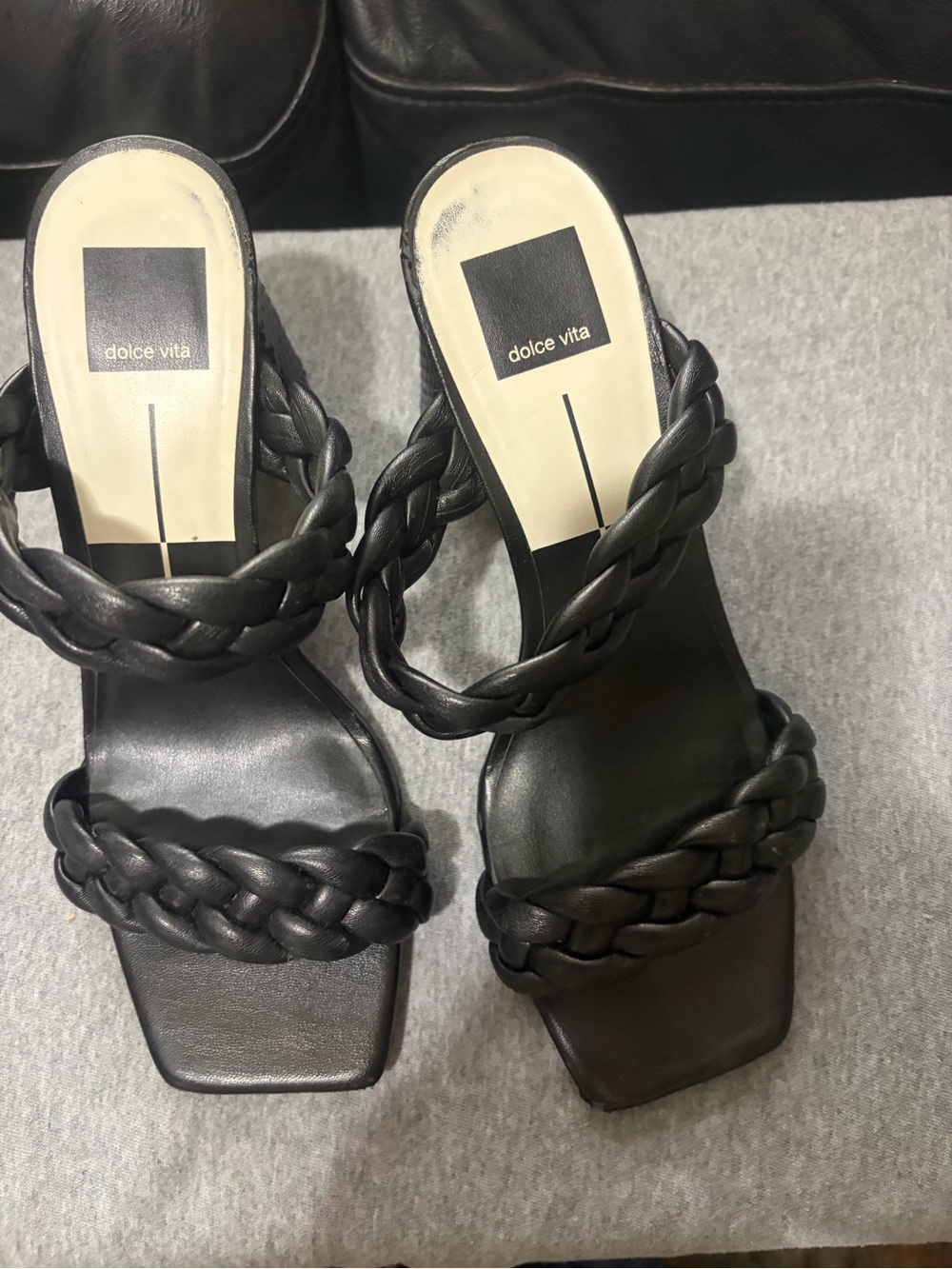 Dolce Vita Black Braided Double-Strap Block Heel Sandals
